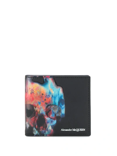 Alexander Mcqueen Men's Painted Skull Leather Wallet In Multicolor