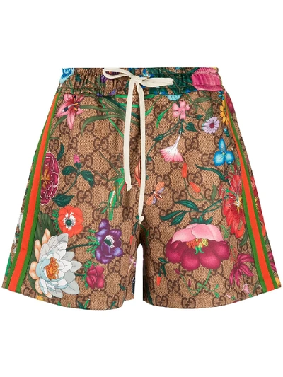 Gucci Flora Print Shorts In 大地色