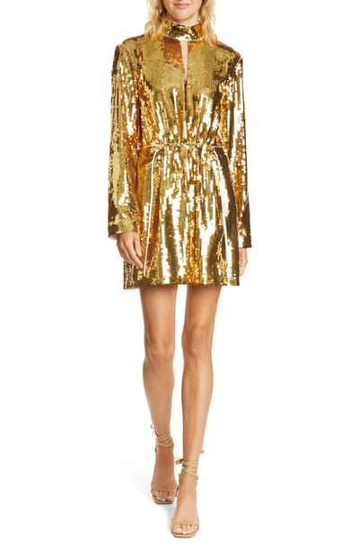 Tibi Avril Contrast Back Sequin Long Sleeve Minidress In Ivory/ Gold Multi