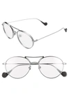 Moncler 54mm Round Optical Glasses In Shiny Gumetal/ Clear