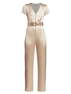 Adriana Iglesias Vice Silk Belted Jumpsuit In Champagne