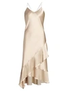 Adriana Iglesias Carmen Asymmetric Ruffle Silk Slip Dress In Champagne