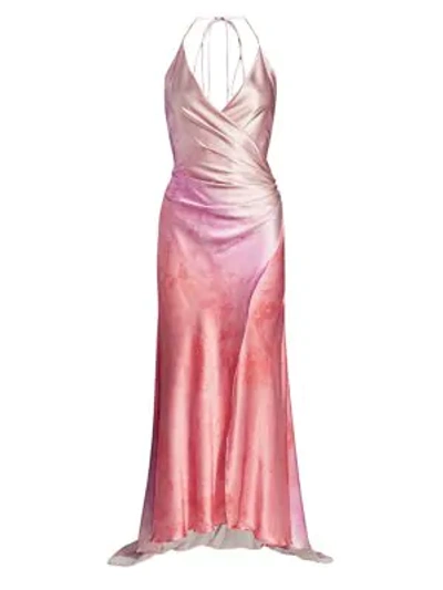 Adriana Iglesias Scarface Wrapped High-low Stretch-silk Gown In Blossom