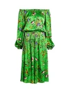 Adriana Iglesias Creek Off-the-shoulder Floral Stretch-silk Dress In Flowered Grass