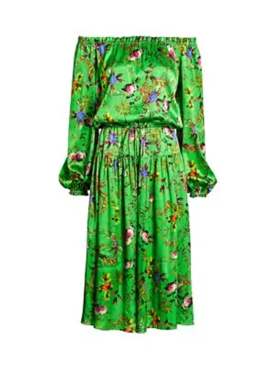 Adriana Iglesias Creek Off-the-shoulder Floral Stretch-silk Dress In Flowered Grass