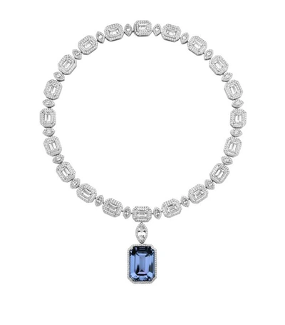 Atelier Swarovski X Penélope Cruz White Gold And Lab-grown Diamond Ángel Necklace In White Gold,blue