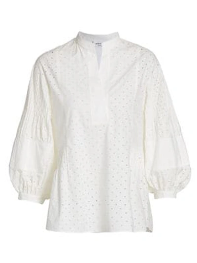 Akris Punto Pleated Pin-dotted Voluminous-sleeve Blouse In Cream