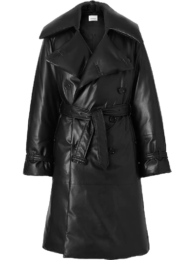 Burberry Lambskin Oversized Puffer Trench Coat In Black