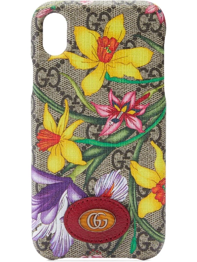Gucci Iphone X/xs Flora Pattern Phone Case In Neutrals