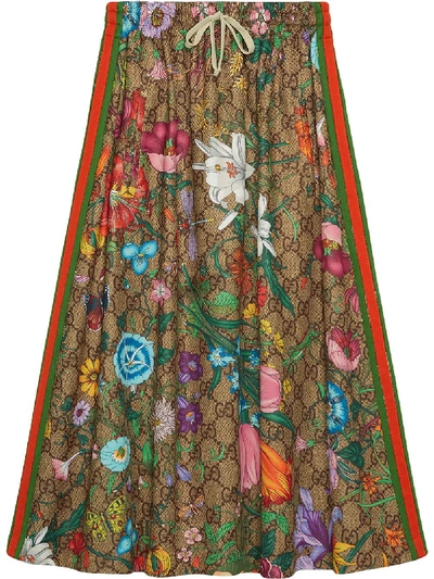 Gucci Gg Flora Print Jersey Skirt In Braun