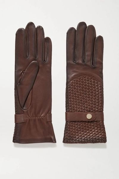 Agnelle Woven Leather Gloves In Chocolate