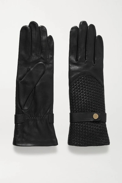 Agnelle Woven Leather Gloves In Black