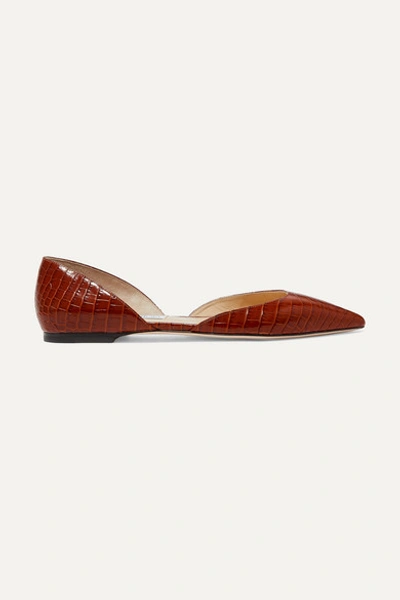 Jimmy Choo Esther Croc-effect Leather Ballet Flats In Brown