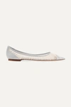 Jimmy Choo Love Glittered Tulle And Canvas Point-toe Flats In Ivory
