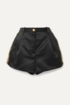 VERSACE CRYSTAL-EMBELLISHED EMBROIDERED DUCHESSE-SATIN SHORTS