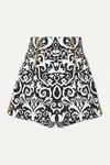 VERSACE EMBROIDERED PRINTED COTTON-BLEND TWILL SHORTS