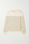 SAINT LAURENT BUTTON-DETAILED METALLIC STRIPED KNITTED SWEATER