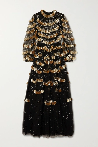 Valentino Sequin-embellished Tulle Gown In Black