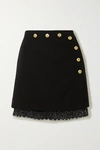 GIVENCHY LACE-TRIMMED BUTTON-EMBELLISHED WOOL MINI SKIRT