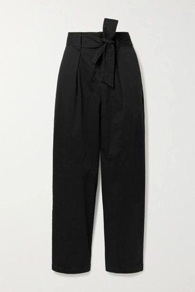 Alex Mill Belted Pleated Cotton-blend Tapered Pants In Black