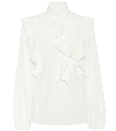 Chloé Ruffled Pintucked Silk Crepe De Chine Blouse In Iconic Milk