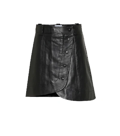 Ganni Wrap-around Buttoned Leather Mini Skirt In Black