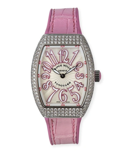 Franck Muller Lady Vanguard Watch With Diamonds & Pink Alligator Strap
