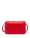 Bottega Veneta Mini Full Flap Intrecciato Crossbody Bag In Red/silver