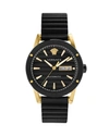 VERSACE MEN'S 42MM AUTOMATIC TEXTURED-STRIPE LEATHER WATCH,PROD227190059