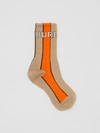 BURBERRY Logo Intarsia Striped Cotton Blend Socks