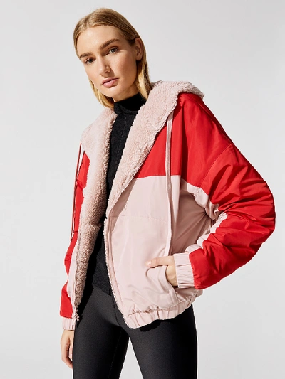 Alo Yoga Duality Sherpa Jacket In Pale Mauve / Scarlet