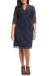 Karen Kane Scalloped Stretch Lace Dress In Navy