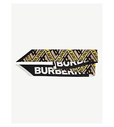 Burberry Skinny Logo Printed Silk Scarf In Canary Yellow