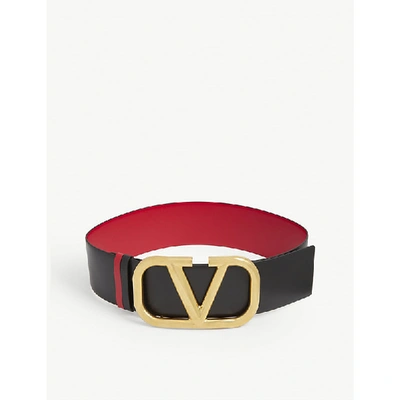 Valentino Garavani Logo Leather Belt In Nero Rouge Pur