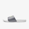 Nike White And Silver Benassi Sliders In Pure Platinum/wolf Grey/barely Volt