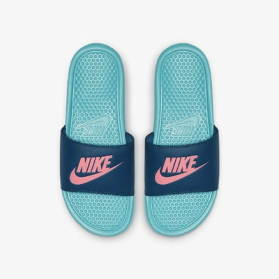 Nike Benassi Slide In Teal Nebula/blue Force/sunset Pulse