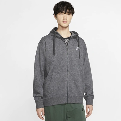 Nike Men's Club Fleece Full-zip Hoodie In Charcoal Heather/anthracite/white