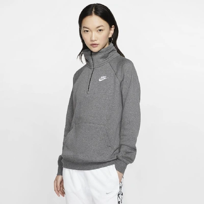 Nike Sportswear Essential Women's 1/4-zip Fleece Top In Charcoal Heather