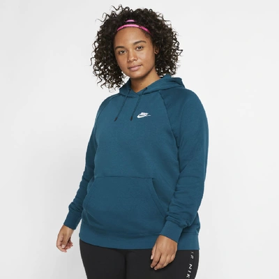 Nike Sportswear Essential Women's Fleece Pullover Hoodie (plus Size) In Midnight Turquoise