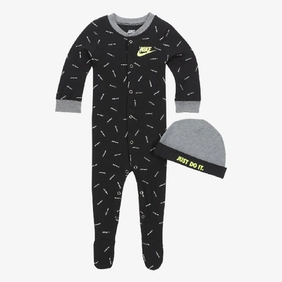 Nike Baby Coverall & Hat 2-piece Set In Black