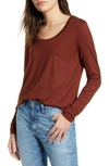 Ag Cambria Long-sleeve Scoop-neck Tee In Rich Crimson