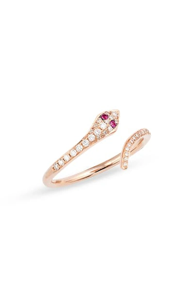 Ef Collection Diamond & Ruby Snake Ring In Diamond/ Ruby/ Rose Gold