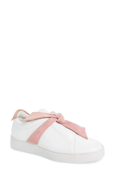 Alexandre Birman Clarita Bow-embellished Suede-trimmed Leather Slip-on Sneakers In White
