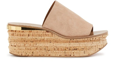 Chloé Camille Suede Wedge Slide Sandals In Blush