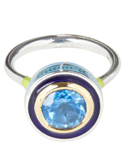 Alice Cicolini Silver Tile Mini Swiss Blue Topaz Ring In White