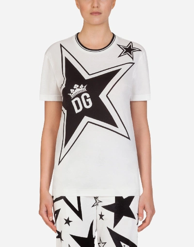 Dolce & Gabbana Millennials Star Print Jersey T-shirt In Cream