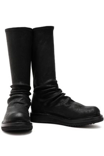 Rick Owens Woman Ruched Cracked-leather Sock Boots Black