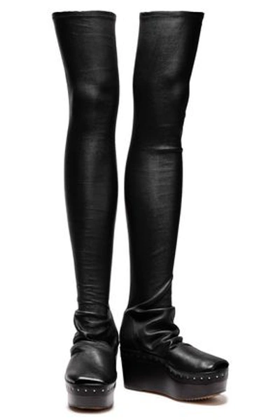 Rick Owens Woman Studded Stretch-leather Platform Thigh Boots Mushroom In Black