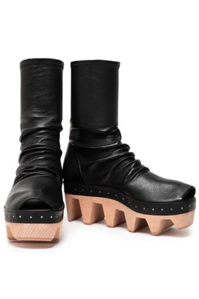 Rick Owens Cutout Stretch-leather Platform Sock Boots In Black