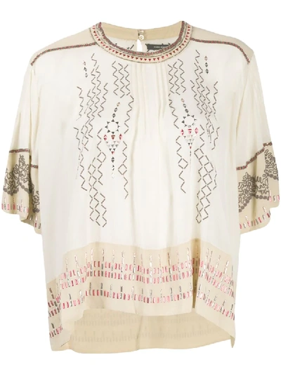 Isabel Marant Silk Embroidered T-shirt In Neutrals